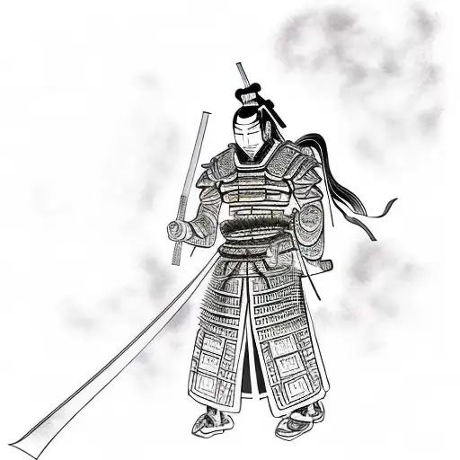 Futuristic Samurai With Temple Background