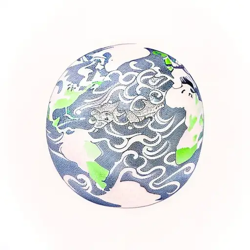 Combination Earth With Land And Water Animals And Elements Black