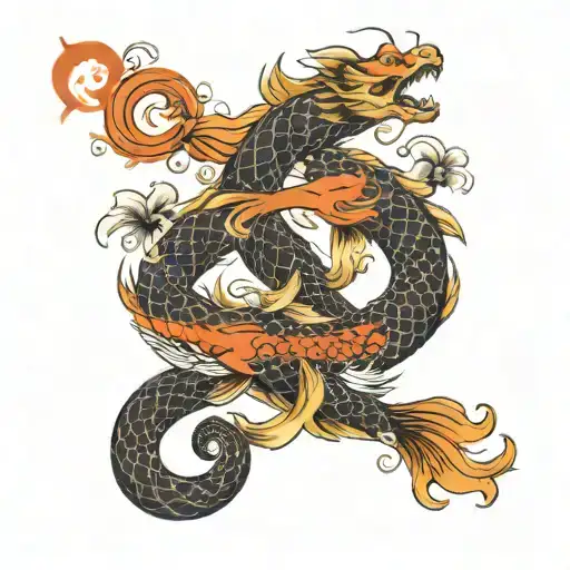 Mythical Dragon And Koi Fish