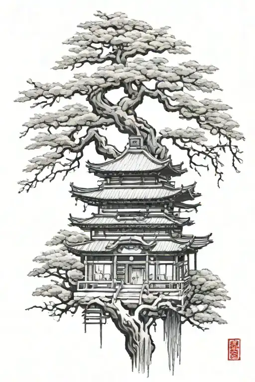 Shrine And Tree Branch