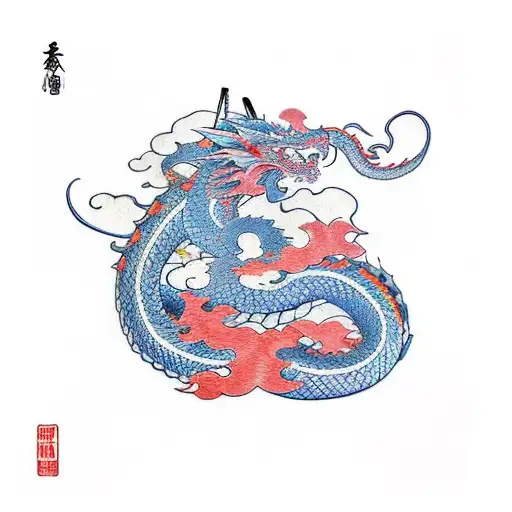 Dragon Around Seawave And Samurai With Katana Sleeve