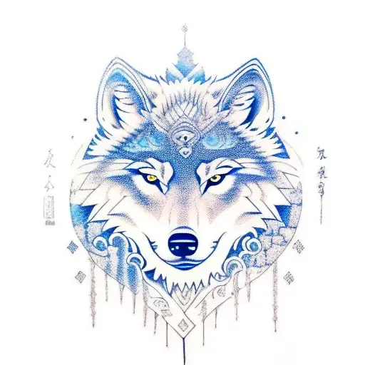 A Wolf With Blue Eyes Howling At The Moon In A Mystical Forest Setting