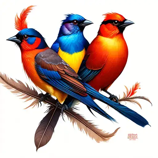 5 Birds On An Indian Feather