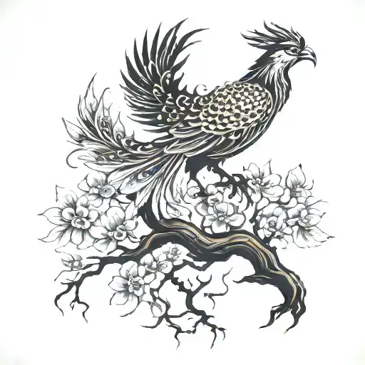 Phoenix Bird Inside A Tree Of Life