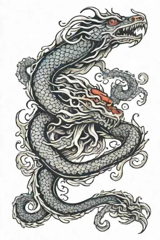 Squid Fighting A Dragon Fire Wrapped