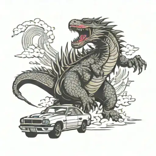 Skyline Gtr With Godzilla