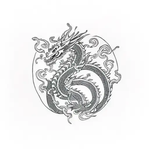 Dragon Wrapped Around Temple With Japanese Woman In Kimono