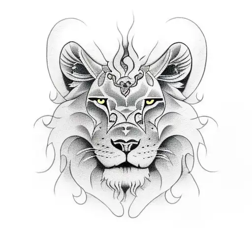 Right Lioness With A Fire Background