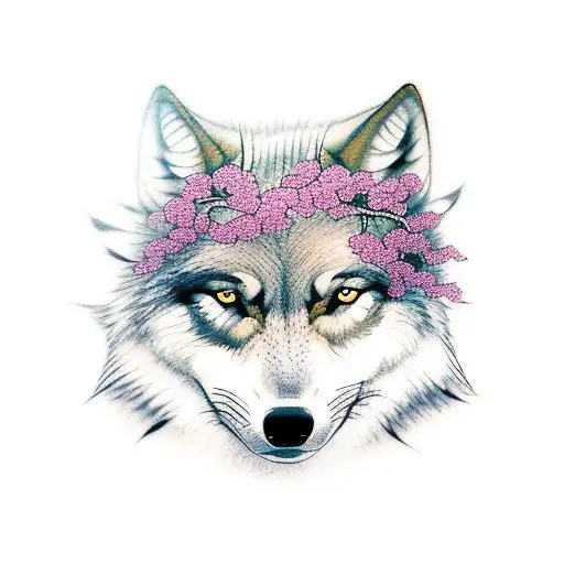 A Pack Of Wolves Running Through A Japanese Cherry Blossom Forest