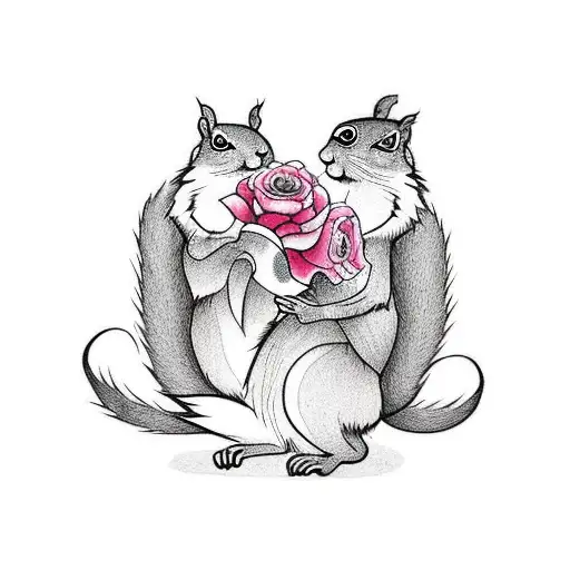 A Sweet Squirrel Holding A Rose