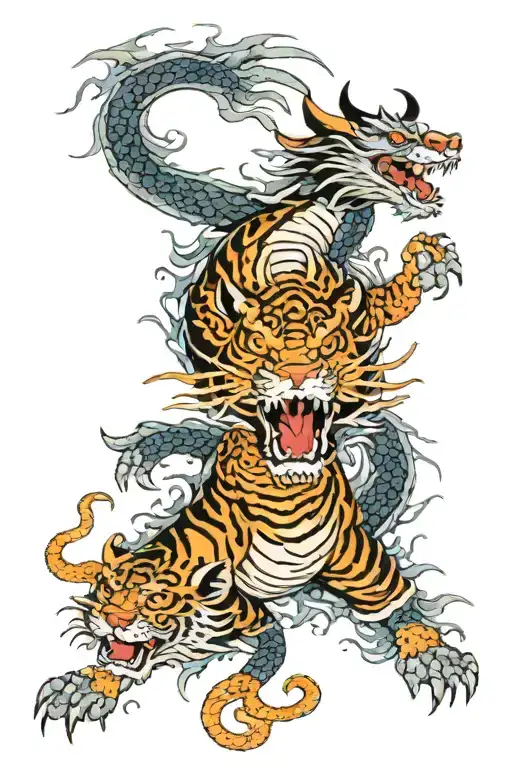 Dragon Surrounded With A Tiger Walking