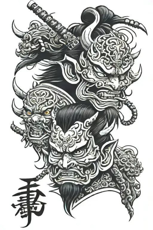 Samurai And Oni Mask