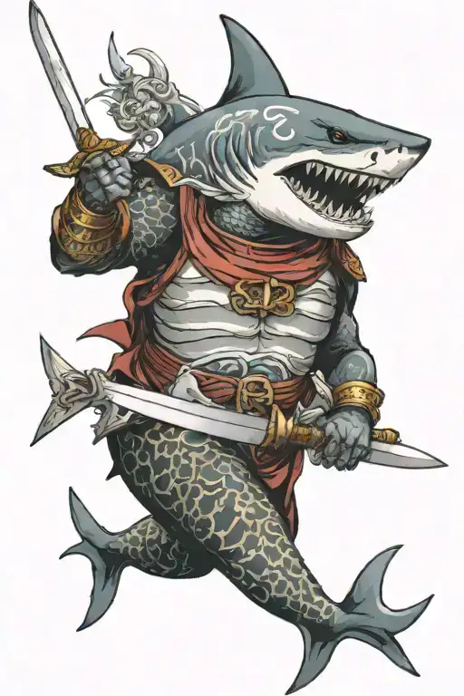 Shark In Armor Holding A Sword