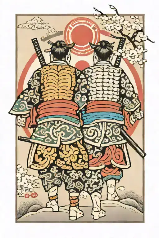 Samurai Standing Back To Back