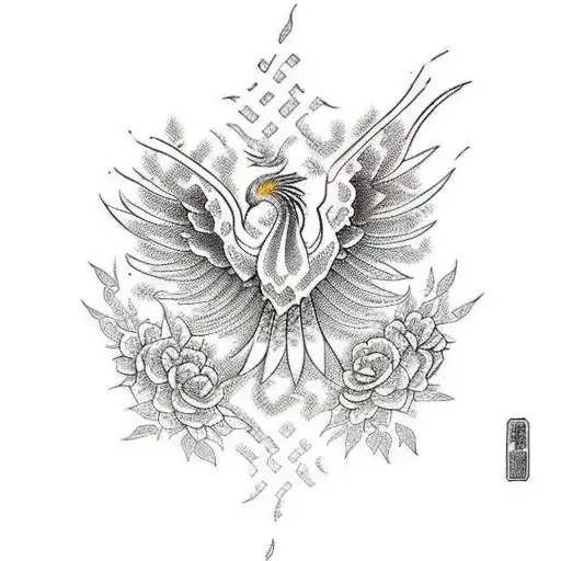 Phoenix With Flowers That Matches And Some Kind Of Ethereal Designs For Back
