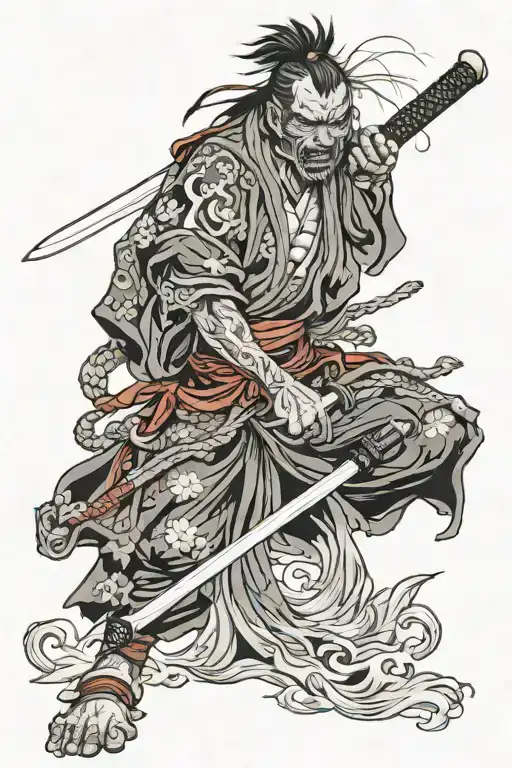 Zombie Samurai Warrior Wielding His Sword