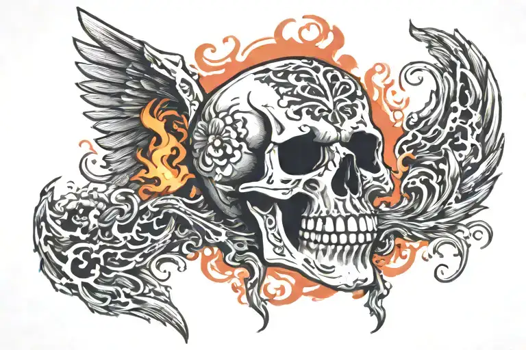 Skull Flame Piston Winged