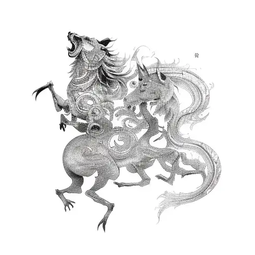 A Chaotic Abstract Design Incorporating Elements Of Rats And Horses