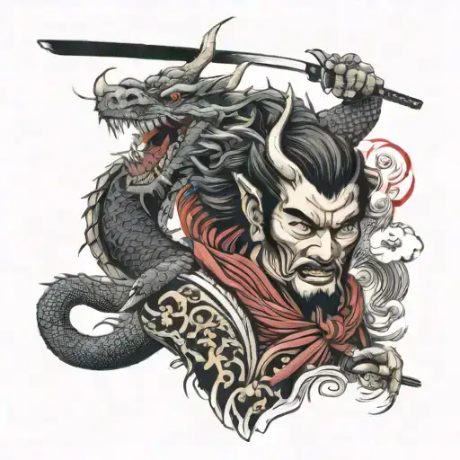 Dragon Samurai And Samurai Sword