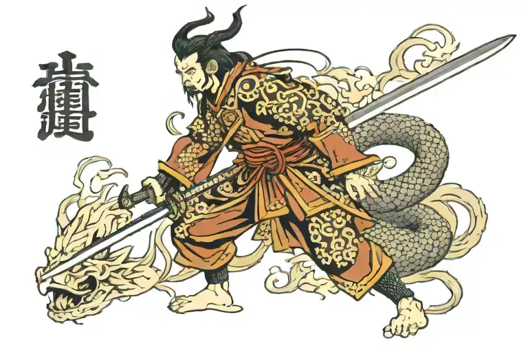 Dragon Samurai And Samurai Sword
