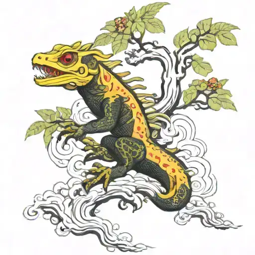 Fire Salamander Dragon Volcano Tree Growing