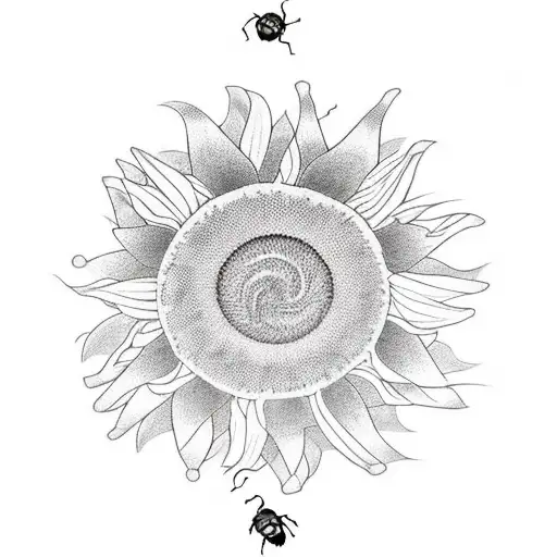 A Sunflower And Ladybug Intertwined In A Cryptic Code Design