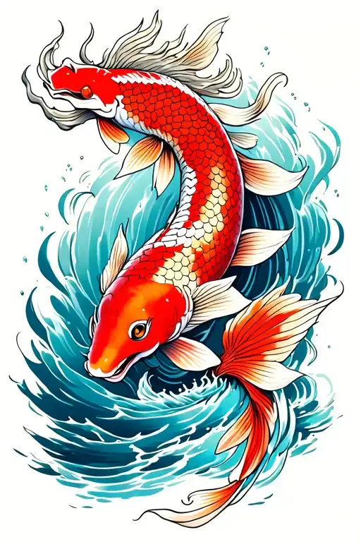 Koi Fish Swimming Up Waterfall Turning Into Dragon