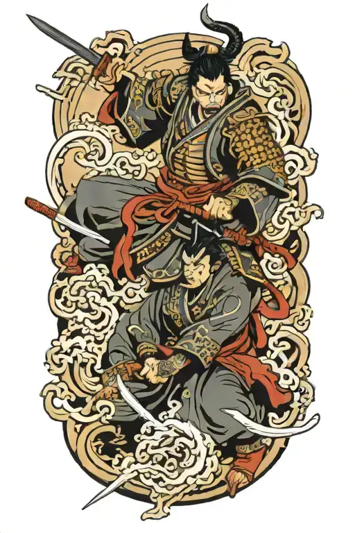 Samurai Warrior Battling Demons