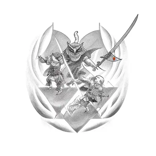 Medevil Arc Angle With Sord Protecting The Names Of Two Children - To Be On Full Shoulder