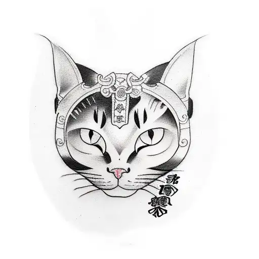 Create A Tattoo Sketch With The Image Of A Samurai Cat In The Newschool Style