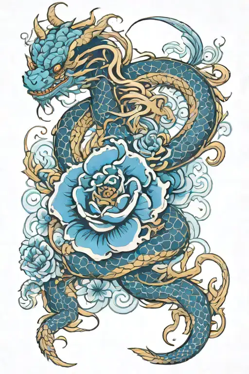 Yakuza Long Dragon And Blue Rose