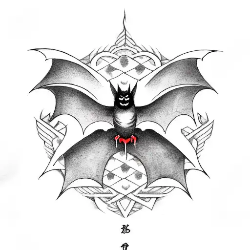 A Bat With Satanic Symbols Flying Over A Haunted House