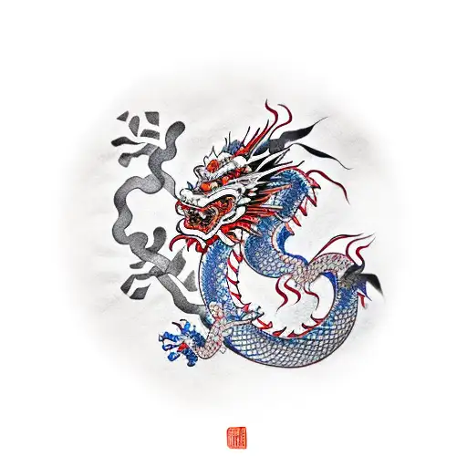 Chinese Dragon With Sakura
