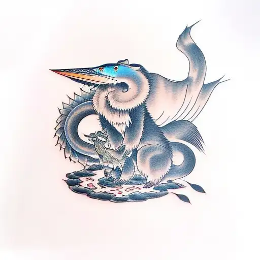 Black Bear Fighting A Catfish And A Great Blue Heron