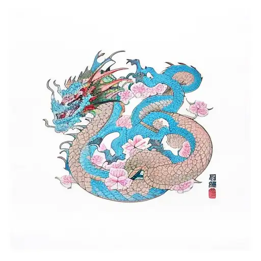 Dragon With Bule Flowers