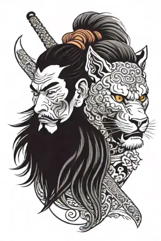 Samurai And Lion Head