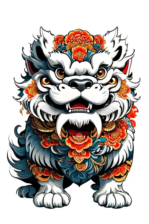 Traditional Foo Dog Tattoo Design