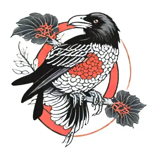 3 Legged Raven With Red Circle Background