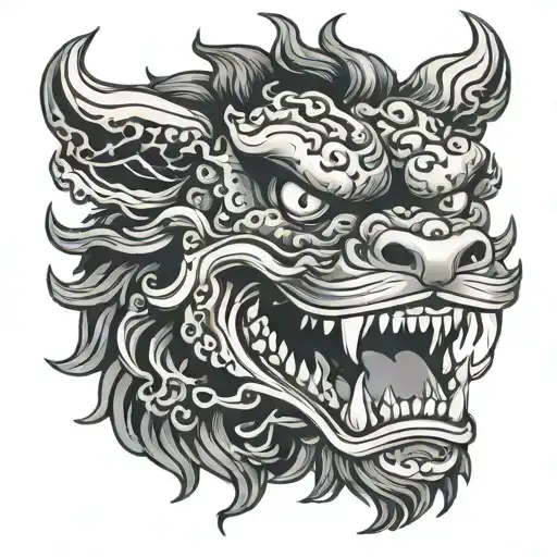 Foo Dog With Mouth Open Showing Teeth