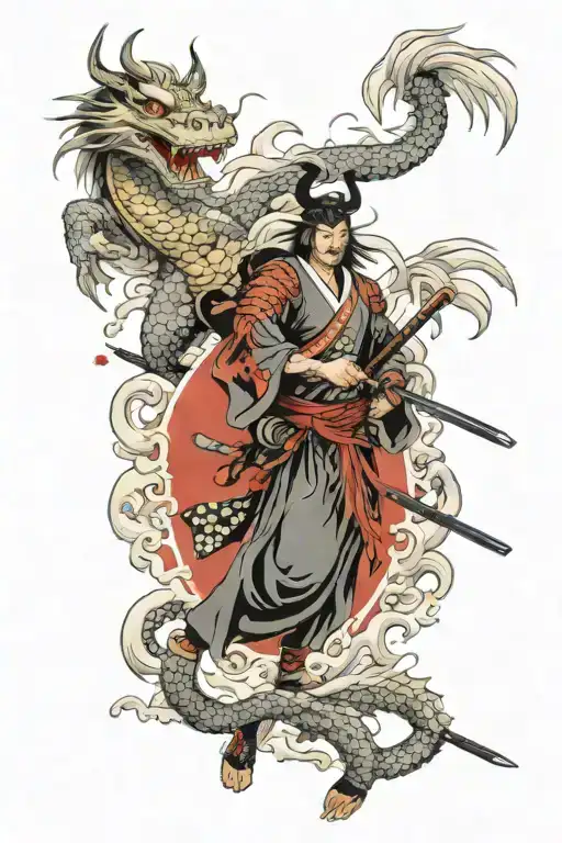 Samurai Warrior And Dragon