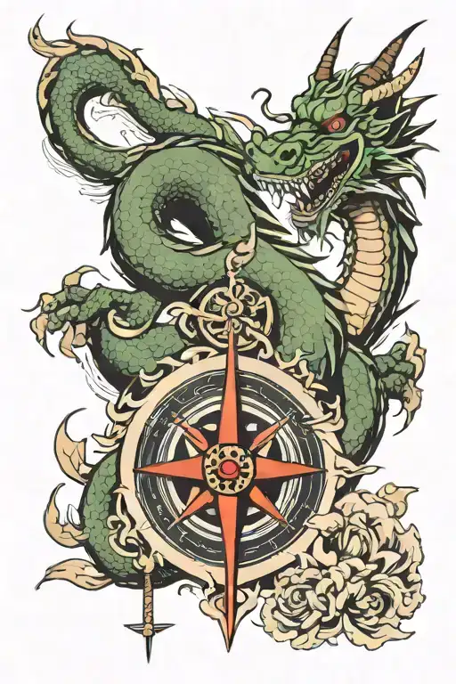 Mythical Dragon With A Compass And Ace Card