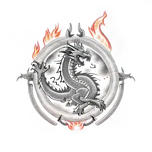 Dragon With Sagittarius Sign And Fire