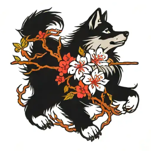 Wolf Cherry Blossom Neo Japanese