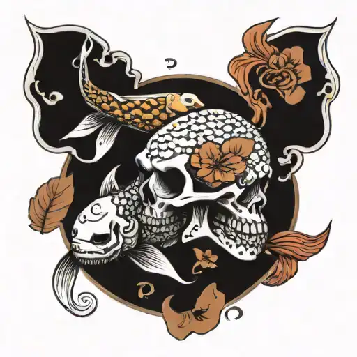 Skull And Koi Fish