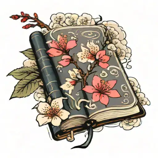 Open Book With Cherry Blossoms Coming Out