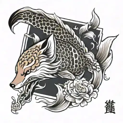 Butterfly Koi Fish Swimming Under A Fox Sitting Alone