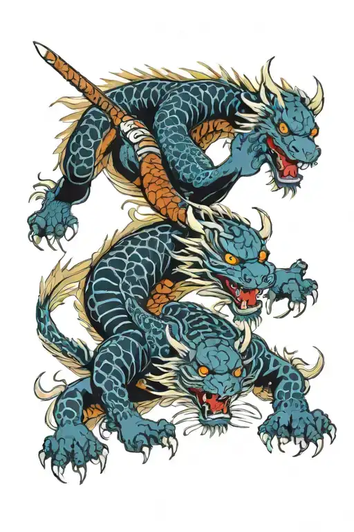 Dragon Fighting Blue Tiger