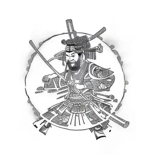 Samurai Working In A Garden