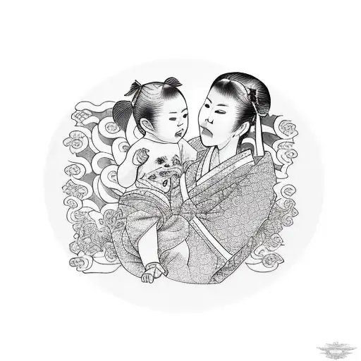 Mother With Her Son On Her Lap