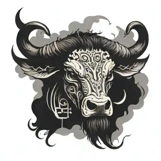 Cape Buffalo Skull Side Profile In A Mythical Look Design With Smoke Flowing Out His Nostrils